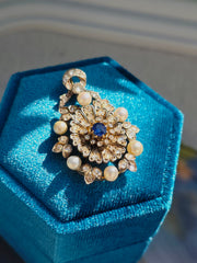 14k Gold & Silver Antique Rose-cut Diamonds and Sapphire Pendant | Indulgems