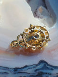 14k Gold & Silver Antique Rose-cut Diamonds and Sapphire Pendant | Indulgems