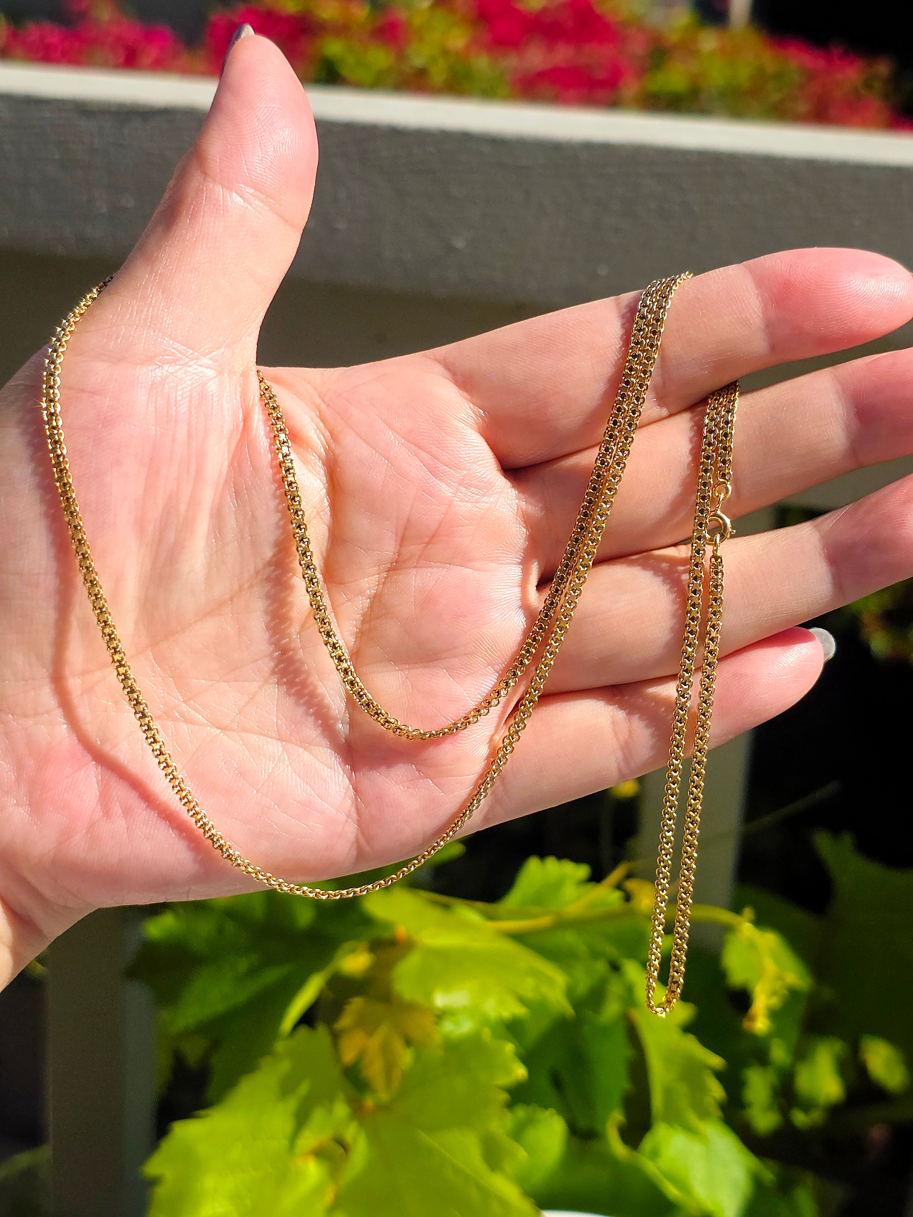 18k Solid Gold Antique Long Chain Necklace | Indulgems