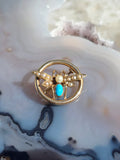 15k Yellow Gold Antique Turquoise & Pearl Brooch Pin | Indulgems