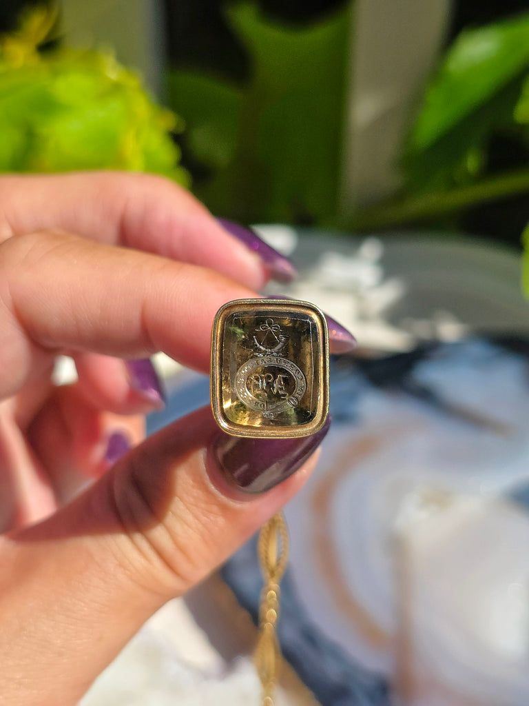 Antique 15K Yellow Gold Seal with intricate Citrine carving | Indulgems