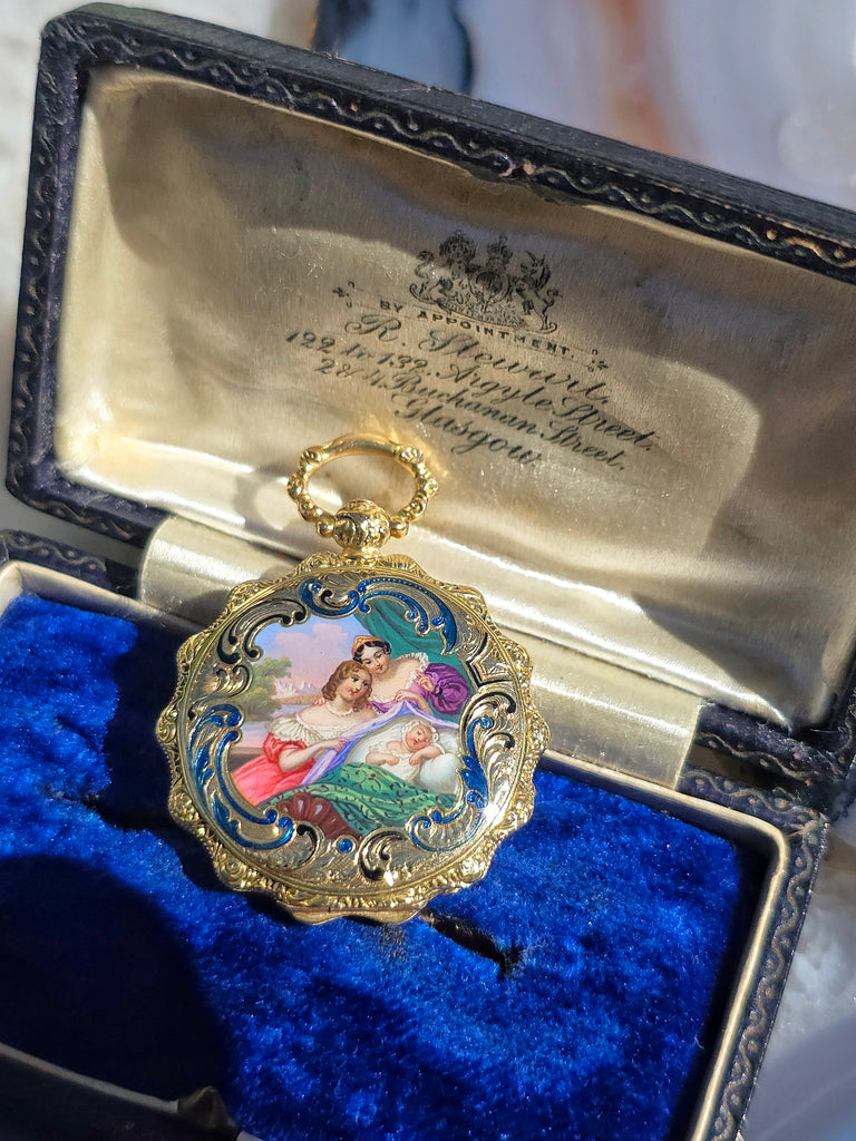 Antique 18k Gold Enamel Pocket Watch with Portrait Miniature | Indulgems