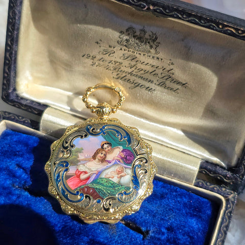 Antique 18k Gold Enamel Pocket Watch with Portrait Miniature | Indulgems