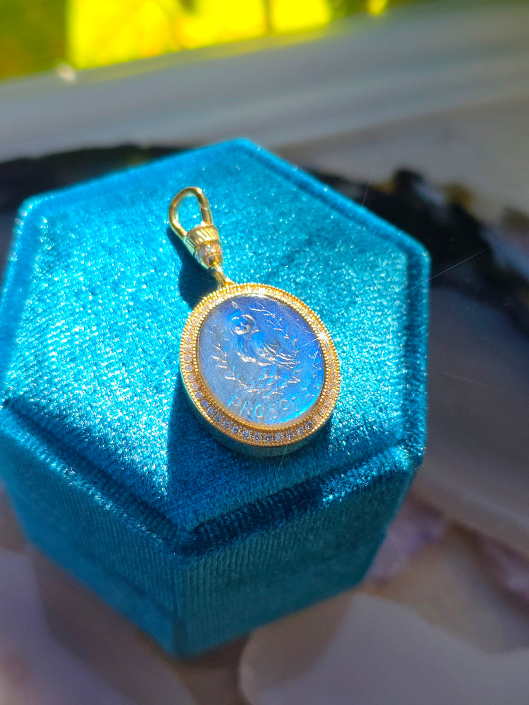 18k Solid Gold Handcarved Owl Intaglio in Labradorite Diamond Pave Pendant |PROSPERITAS |Indulgems |Designs in Real Gold | Talisman Collection