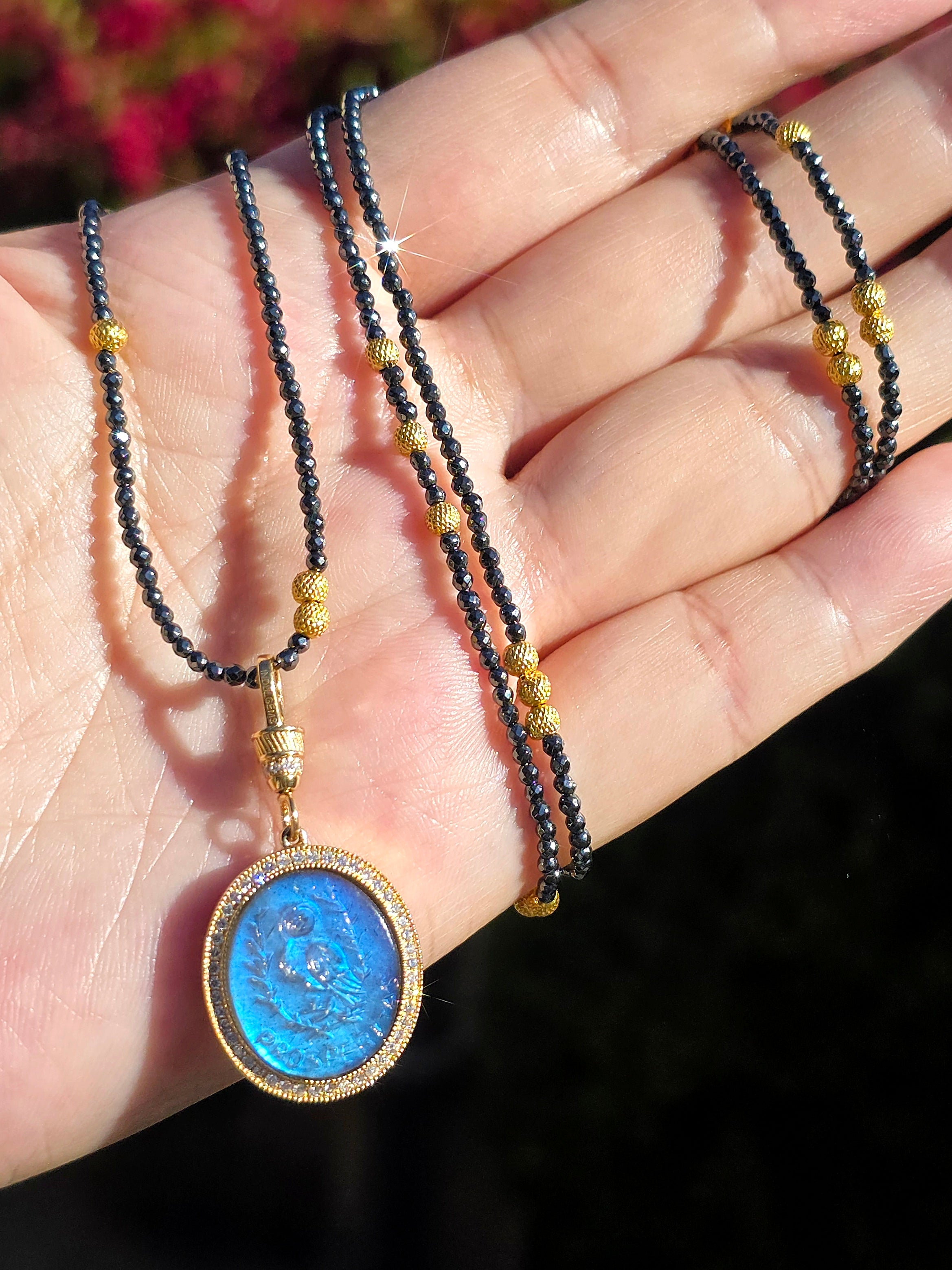 18k Solid Gold Handcarved Owl Intaglio in Labradorite Diamond Pave Pendant |PROSPERITAS |Indulgems |Designs in Real Gold | Talisman Collection