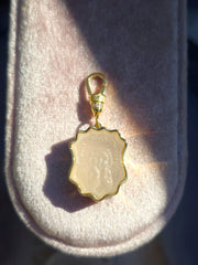18k Solid Gold Handcarved White Agate Cherub Intaglio "PURE HEART COURAGE" Motivational Talisman Positivity Pendant | Indulgems | Designs in Real Gold | Talisman Collection