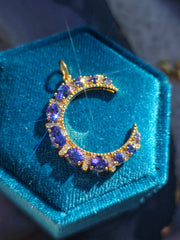 Tanzanite & Diamond 14K Gold Crescent Moon Pendant