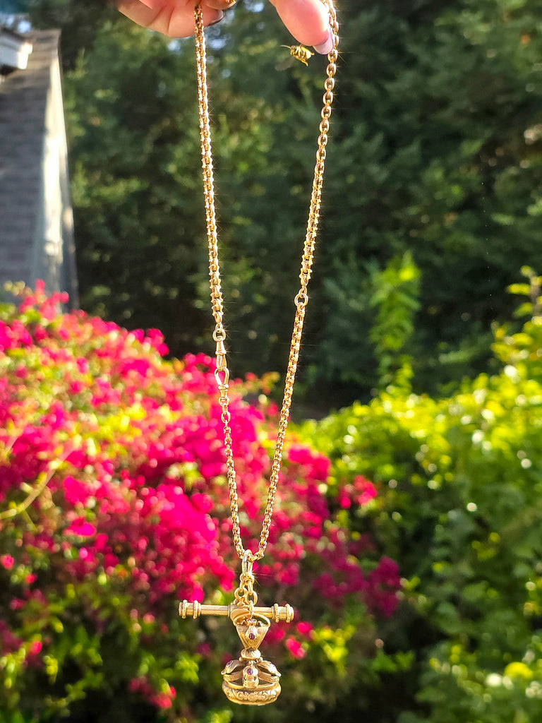 Antique 15k Gold Fob Seal with Ruby Accents & Citrine Intaglio | Indulgems