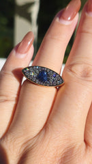 14k Yellow Gold & Platinum Cornflower Blue Sapphire and Lab-Grown Diamond Ring sz 7 | Indulgems | Luna Collection