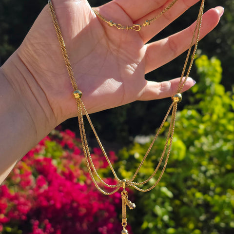 18k Solid Gold French Antique Winding Key Tassel Necklace 18" | Indulgems