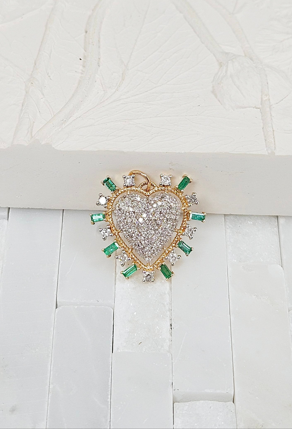 Diamond & Emerald Heart 14K Gold Pendant