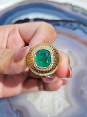 18k Solid Gold 6.8 Carat Zambian Emerald Cushion Statement Signet