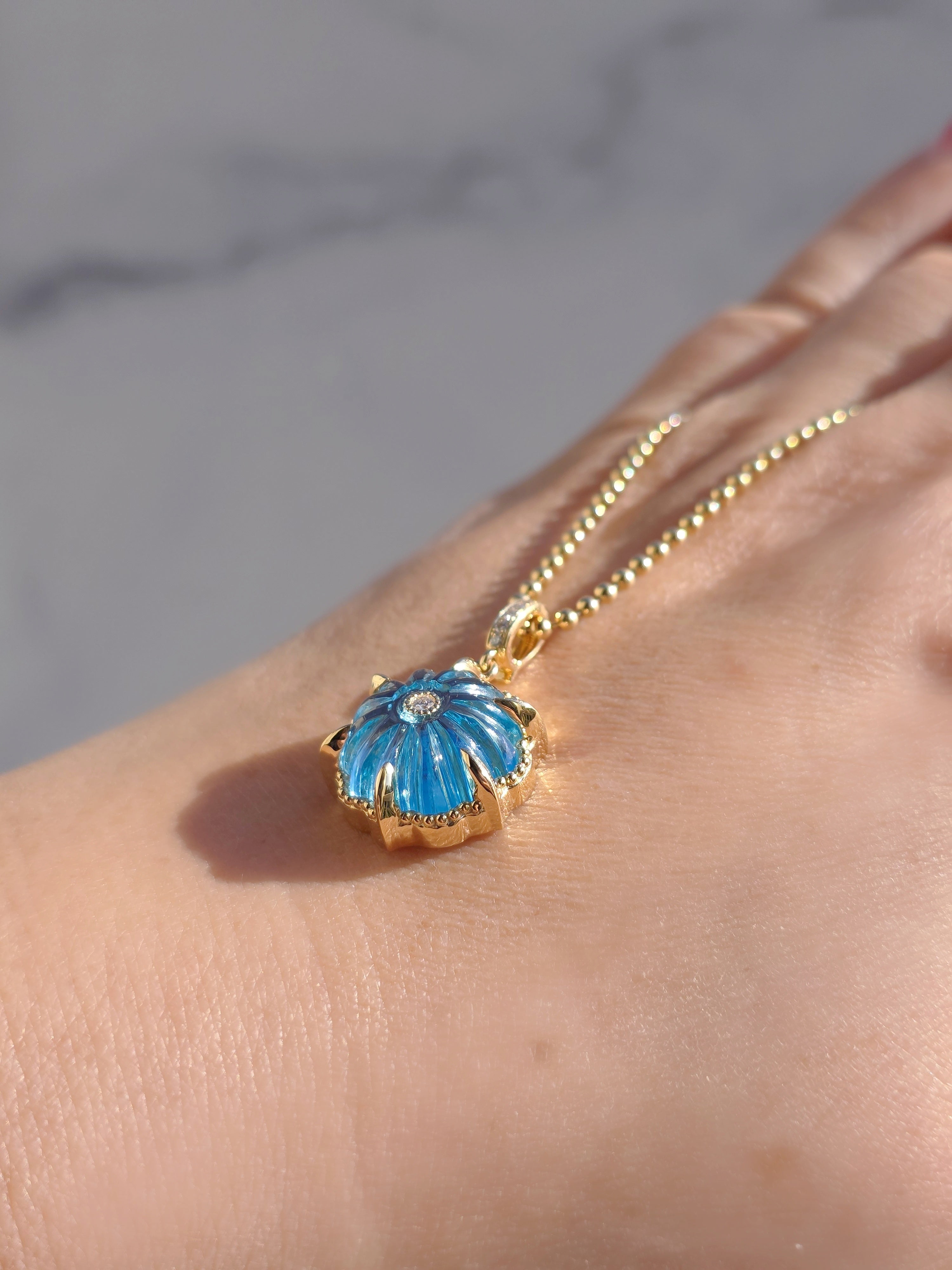 18k Solid Gold Blue Topaz Pendant | Indulgems | Designs in Real Gold