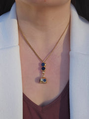 18k Solid Gold Antique Wallet Chain Necklace with Onyx Slides and Pendant |Indulgems