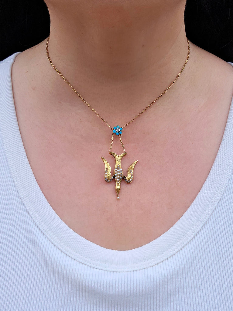 18k Yellow Gold Antique Flying Bird Necklace | Indulgems