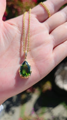 18k Solid Gold Green Tourmaline Gemstone Pendant in Antique-inspired Setting | Indulgems | Designs in Real Gold