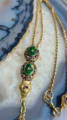 18k Solid Gold Green Enameled Watch Chain Necklace with Ruby Accent | Indulgems | Antique Revival