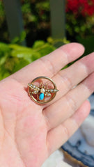 15k Yellow Gold Antique Turquoise & Pearl Brooch Pin | Indulgems