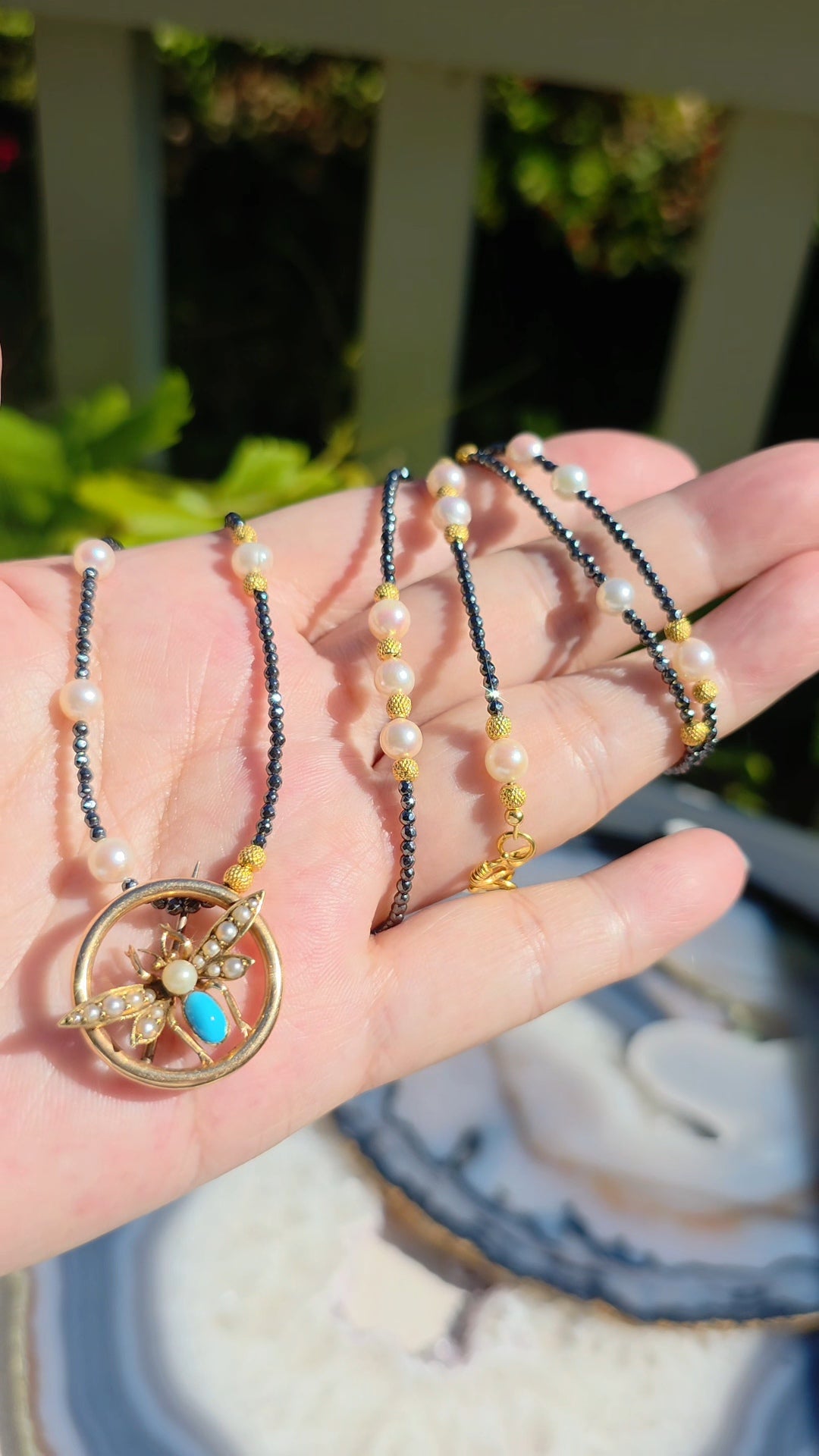 15k Yellow Gold Antique Turquoise & Pearl Brooch Pin | Indulgems