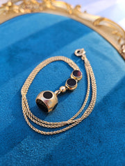 18k Solid Gold Antique Wallet Chain Necklace with Onyx Slides and Pendant |Indulgems