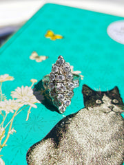 18K Solid White Gold Diamond Navette Ring Size 4.5 | Antique Jewelry | Designs in Real Gold | Indulgems