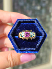 14k Yellow Gold Brazilian Paraiba & Pink Tourmaline Ring Size 7 | Indulgems | Aurora