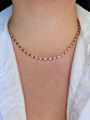 14k Yellow Gold Burmese Jedi Spinel & Diamond Half Line Necklace | Indulgems