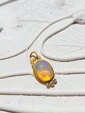 24K Yellow Solid Gold Ethiopian Opal Gemstone Cabochon Diamond Pendant