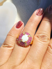 14k Yellow Gold Opal Pink Sapphire Dome Ring sz 8.5 | Indulgems
