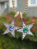 14k Yellow Gold & Platinum XL Star Pendant with Zambian Emerald | Indulgems