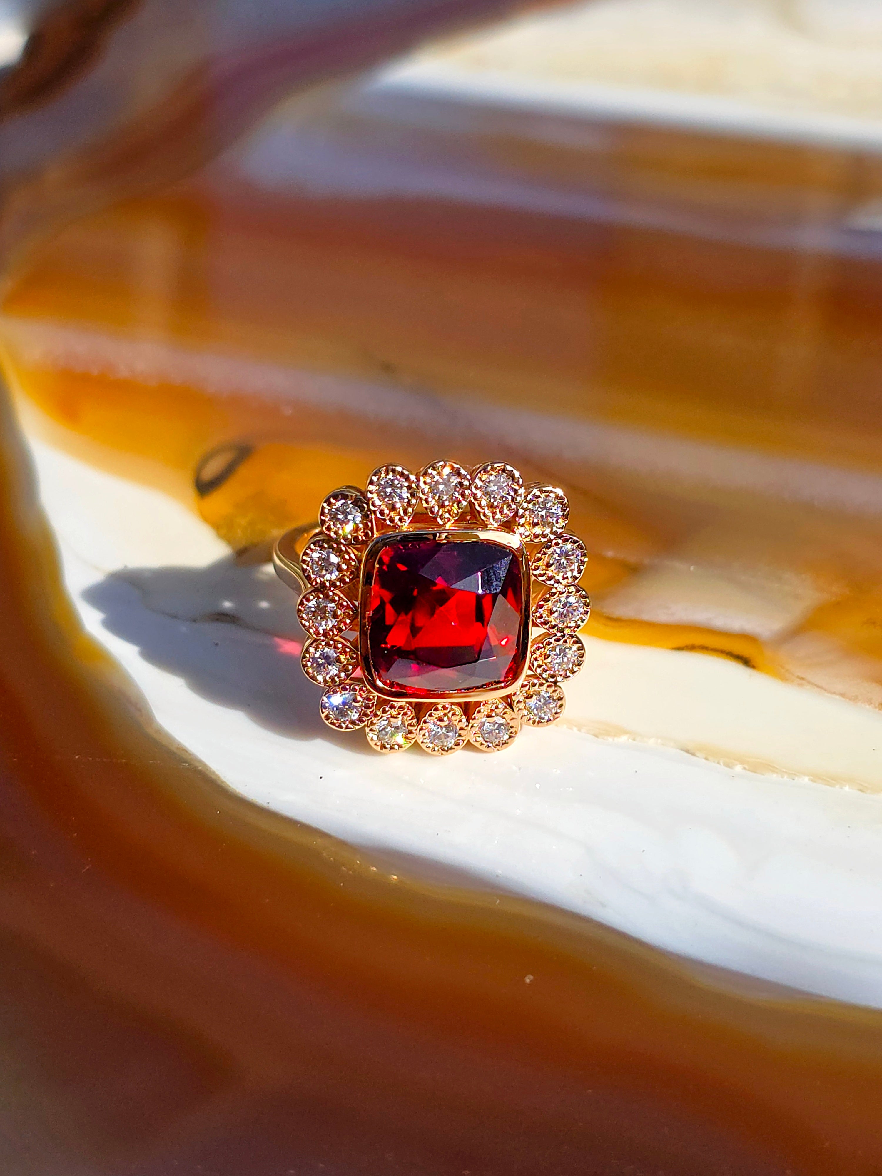 18k Solid Rose Gold 6.10ct Rare Natural Pyrope Spessartite Garnet Ring Size 7 | Indulgems