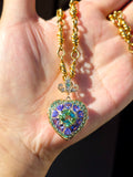 14k Yellow Gold Heart Locket Pendant with Mint Tourmaline, Tanzanite, Emerald, Diamond | Indulgems