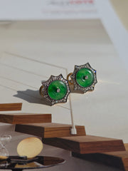 14k Yellow Gold Burmese Jadeite Donut Diamond Earrings | Indulgems