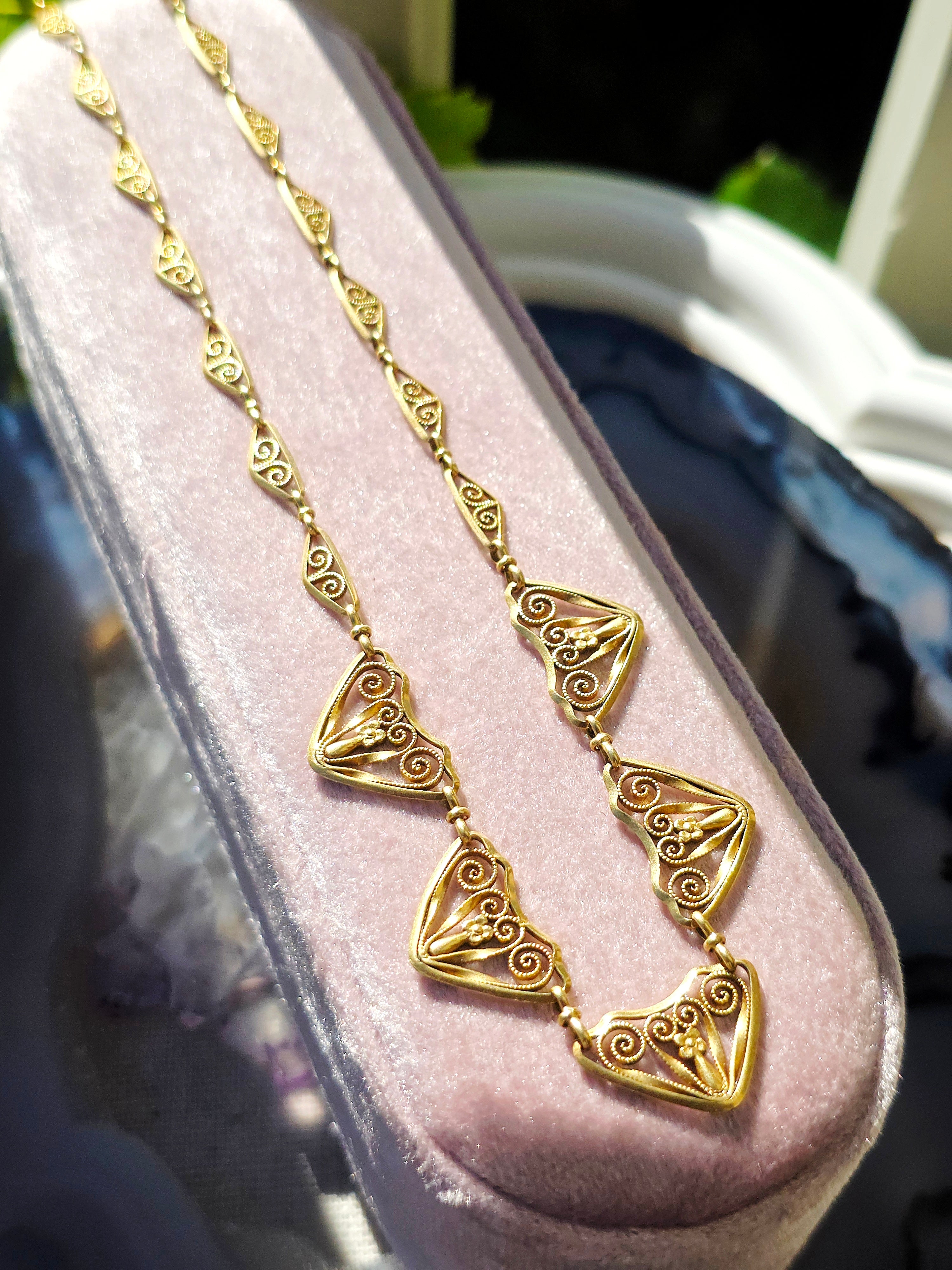 18k Solid Gold Antique French Filigree Necklace | Indulgems