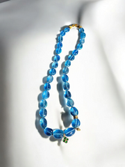 18k Solid Gold Genuine Aquamarine Large Gemstone Nugget Necklace with Natural Top Quality Jade Clover Charm 18"