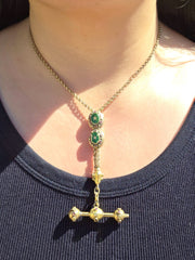 18k Solid Gold Green Enameled Watch Chain Necklace with Ruby Accent | Indulgems | Antique Revival