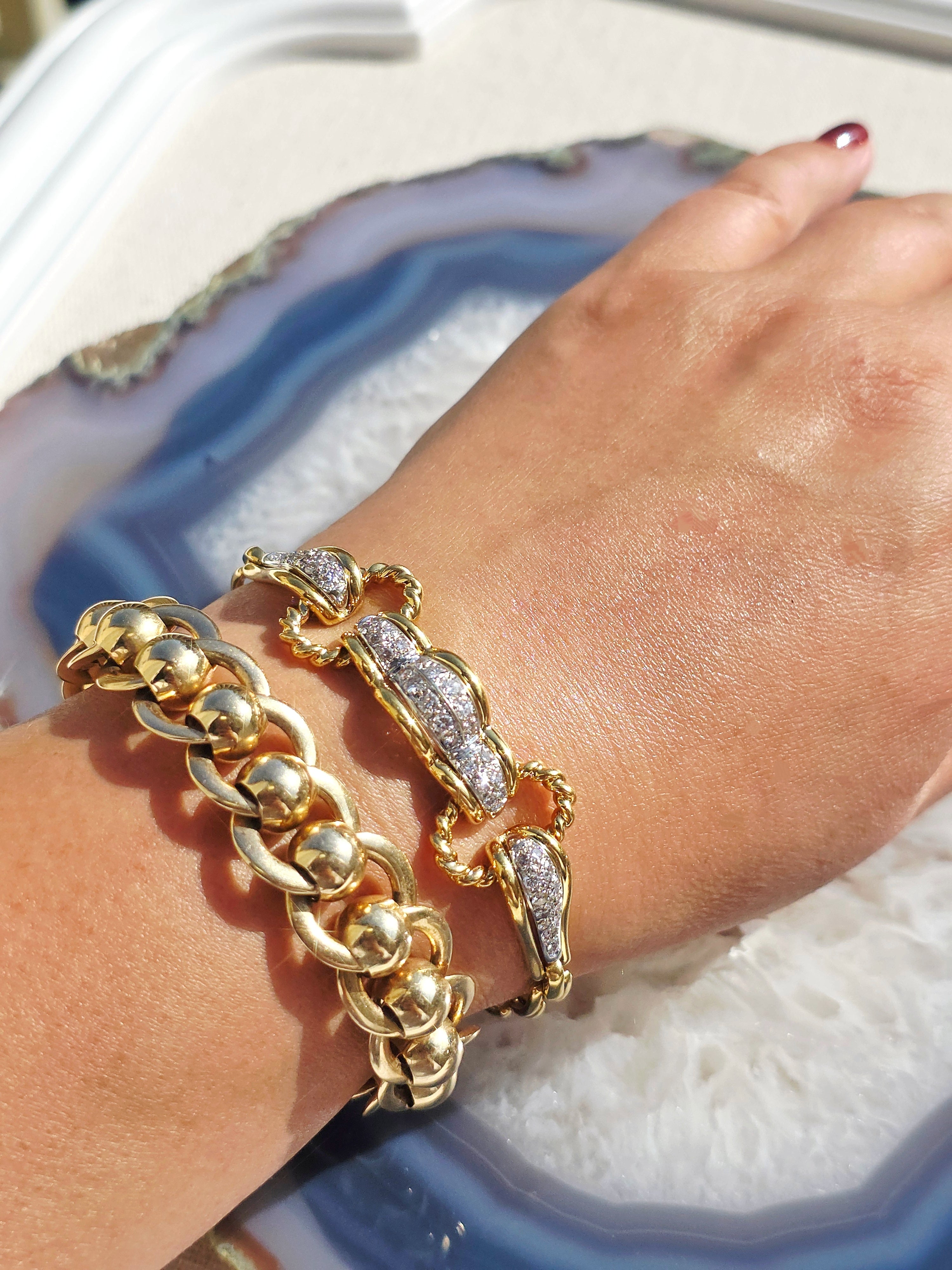 14k Solid Gold Vintage Ball & Circle Unique Chunky Bracelet | Indulgems