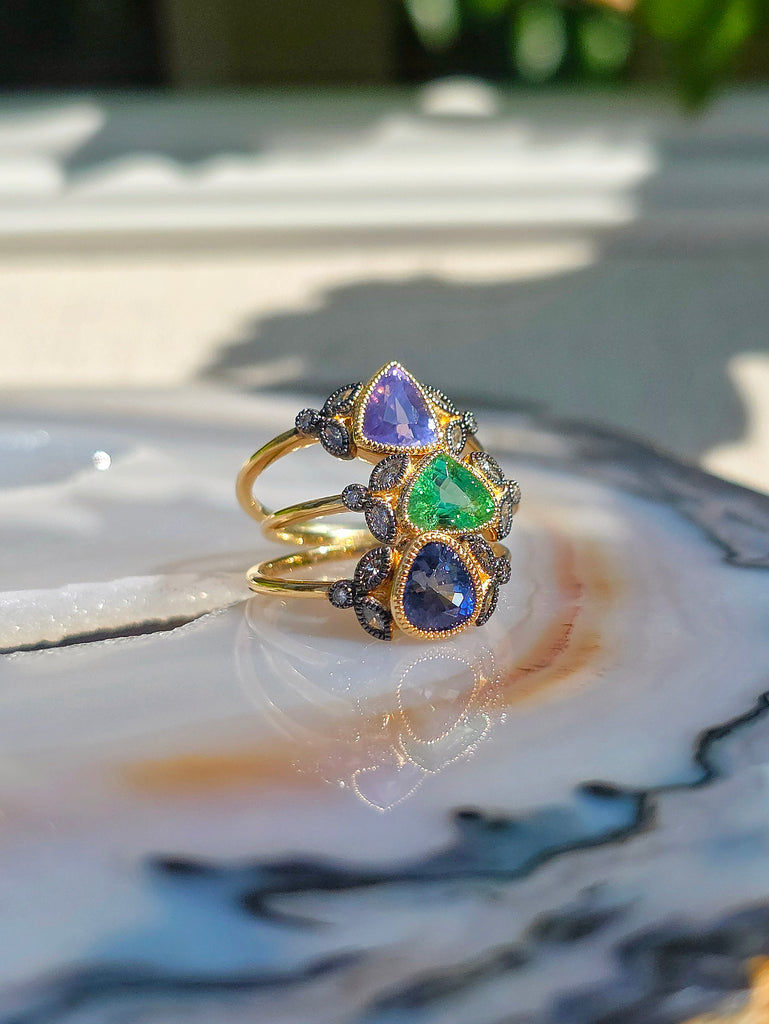18k Yellow Gold Gemstone Laurel Rings Sz 7 | Indulgems