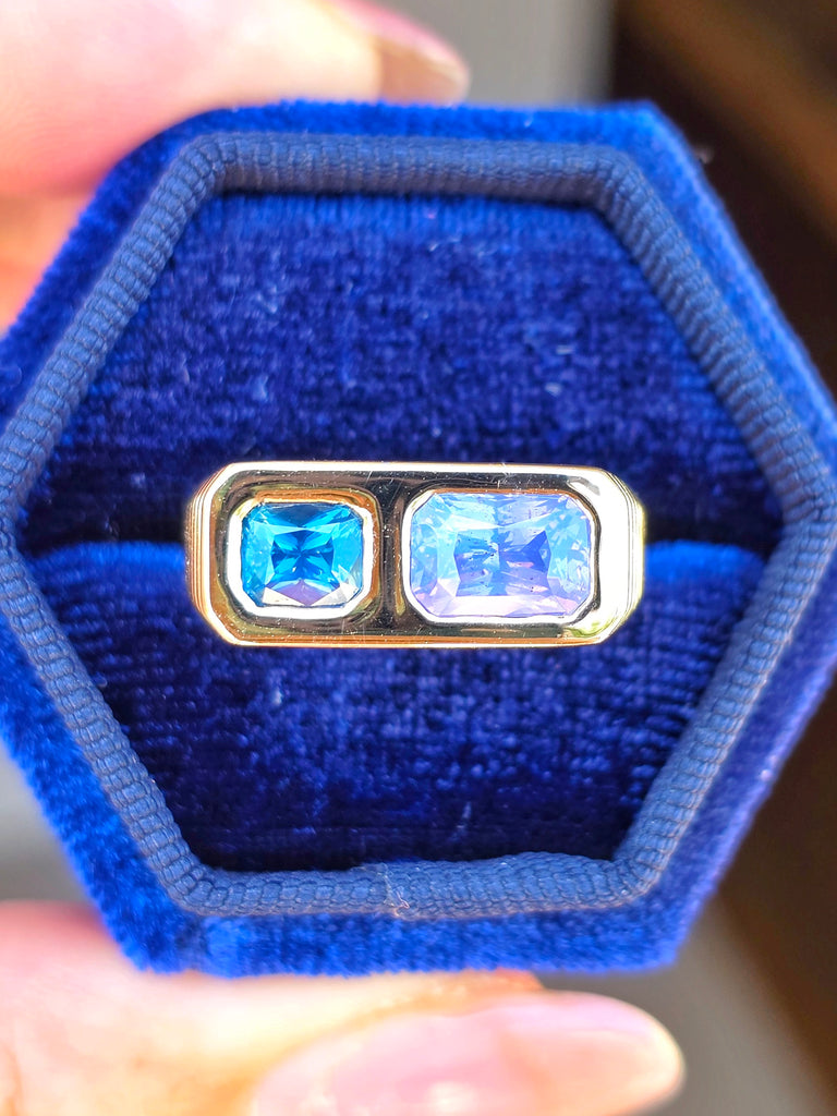 14k Yellow Gold Teal Lilac Sapphire Ring Size 8 | Indulgems | Duality