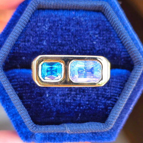 14k Yellow Gold Teal Lilac Sapphire Ring Size 8 | Indulgems | Duality