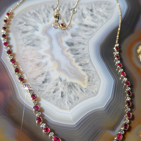 14k Yellow Gold Burmese Jedi Spinel & Diamond Half Line Necklace | Indulgems