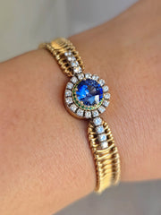 18k Solid Gold Vintage Jaeger Lecoultre Watch Ceylon Sapphire Bracelet | Indulgems