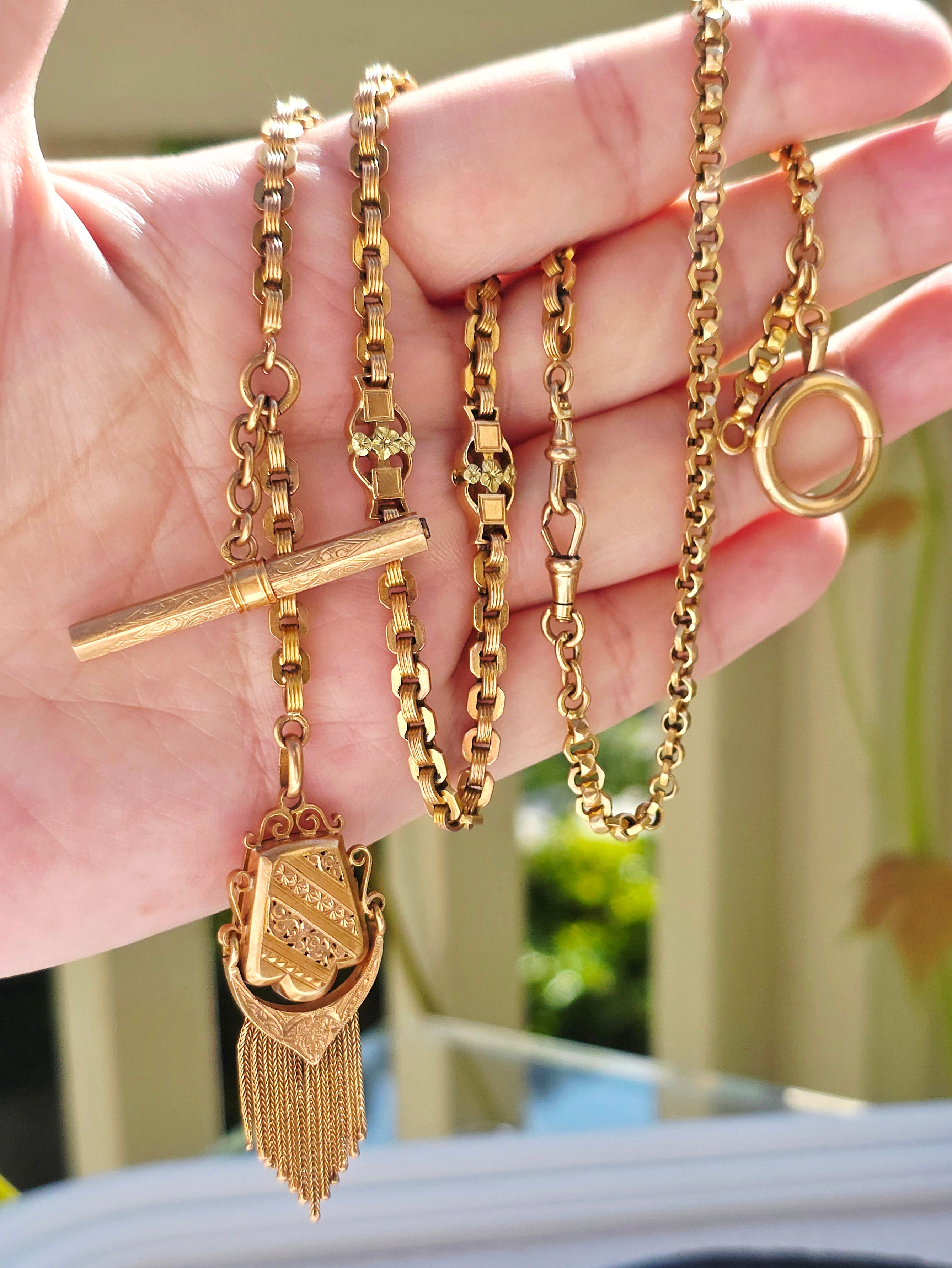18k Solid Gold French Antique Medley Watch Chain Necklace | Indulgems | Antique Revival