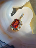 14k Yellow Gold 11ct Hessonite Garnet Pendant | Indulgems | Aurora Halo