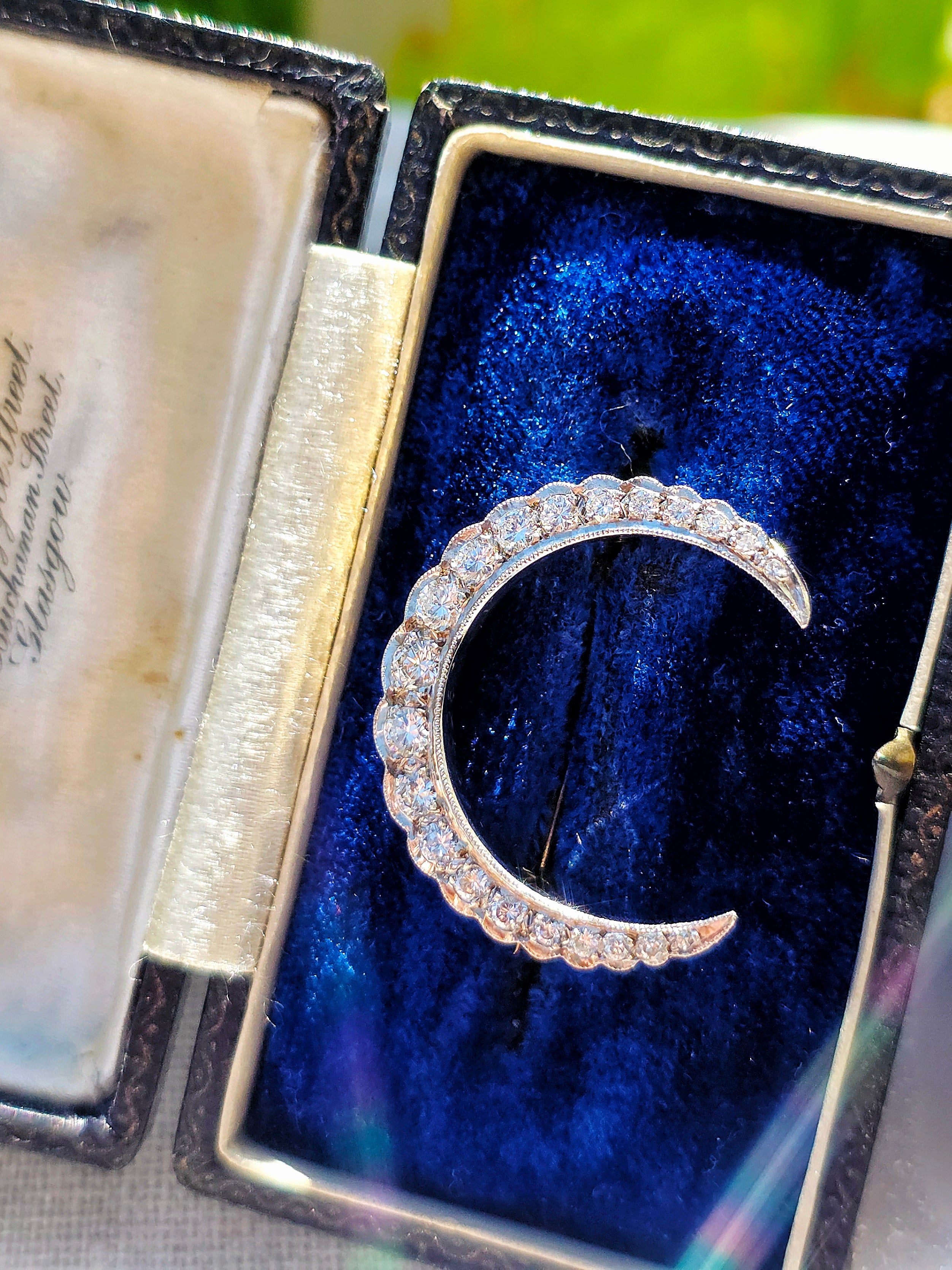14k Gold Diamond Crescent Moon Brooch | Indulgems