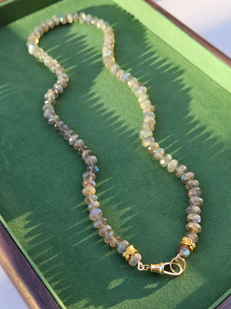 18k Yellow Gold Labradorite Gemstone Necklace 18" | Indulgems | Designs in Real Gold