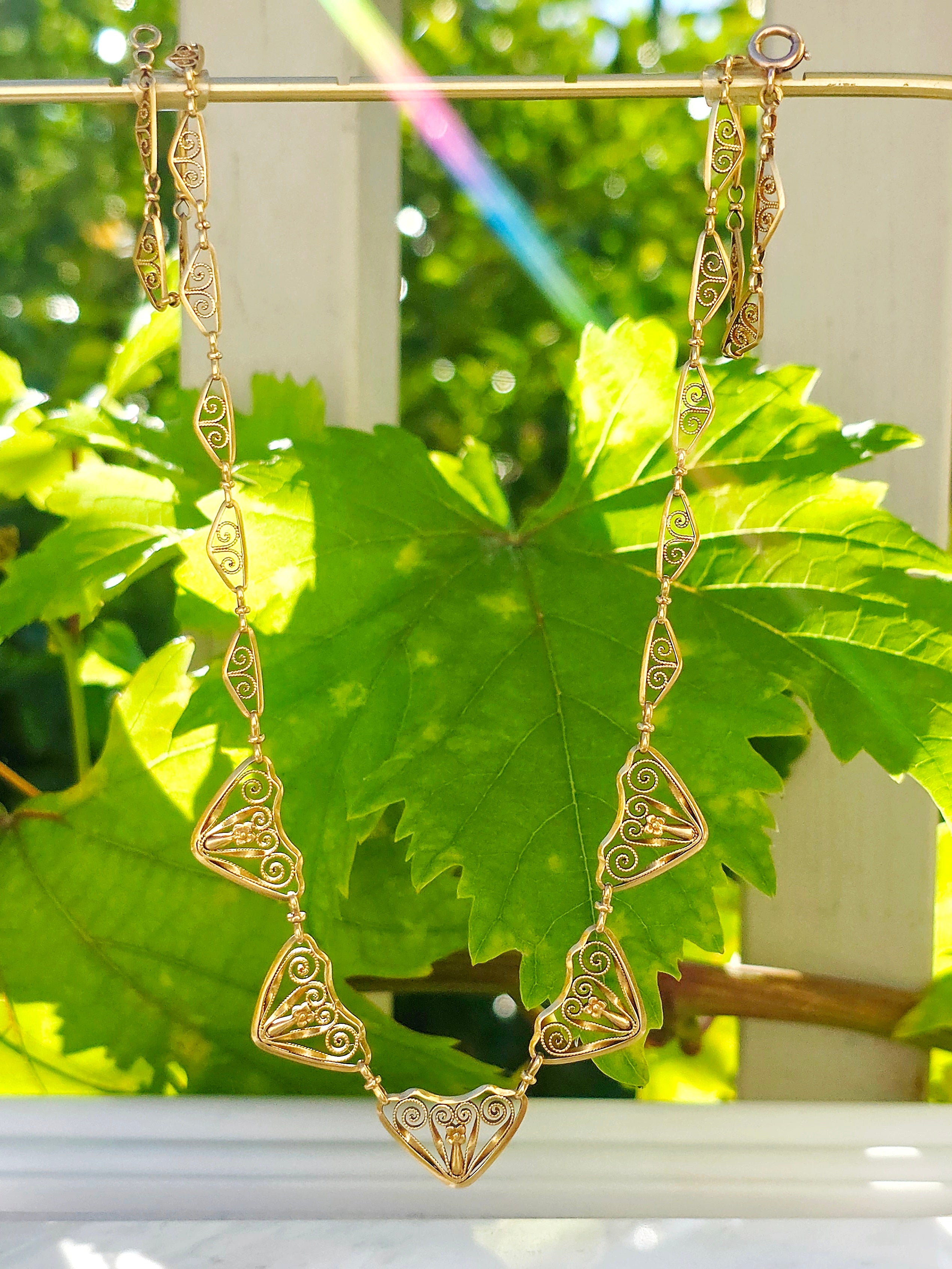 18k Solid Gold Antique French Filigree Necklace | Indulgems