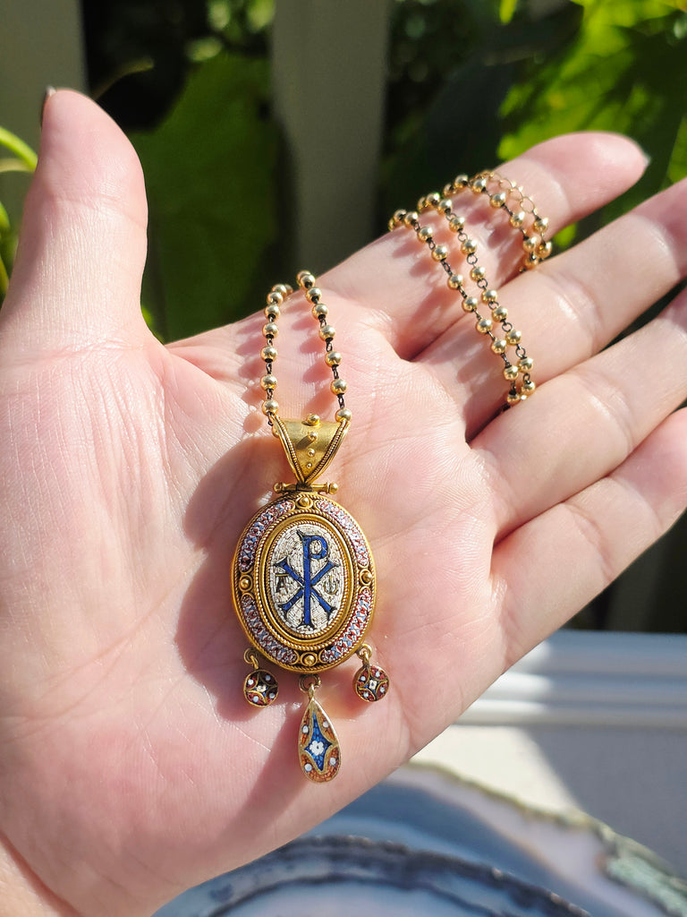 18k Solid Gold Antique Micromosaic Pendant Locket | Indulgems