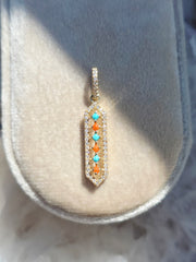 14k Yellow Gold Diamond Turquoise Coral Little Shield Pendant | Indulgems