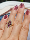 18k Solid Gold Ruby & Diamond Clover 4 Stone Ring sz 7.5 | Indulgems